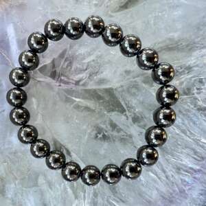 hematite bead bracelet 8 mm round beads shiny metallic crystal Fe2O3