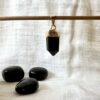 natural black obsidian pendant set in gold plate natural crustal jewellery online crystal shop New Zealand volcanic glass lava necklace