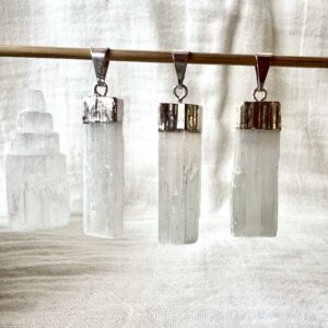 natural selenite pendant simple crystal jewellery necklace New Zealand crystal shop CaSO4 . 2H2O gypsum crown chakra sahasrara