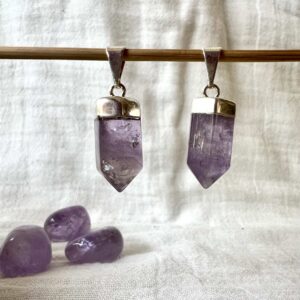 silver plated amethyst pendant natural purple crystal jewellery amethyst necklace ajna third eye chakra sahasrara crown chakra SiO2