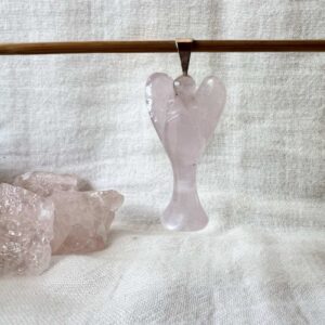 rose quartz angel pendant natural crystal jewellery religious icon heart chakra anahata