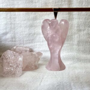 rose quartz angel pendant natural crystal jewellery religious spiritual icon heart chakra anahata