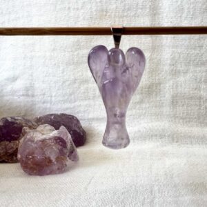 amethyst angel pendant necklace natural purple quartz crystal jewellery SiO2 with manganese sahasrara crown chakra ajna third eye chakra New Zealand crystal shop