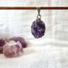 amethyst cluster pendant necklace natural purple quartz crystal jewellery SiO2 with manganese sahasrara crown chakra ajna third eye chakra New Zealand crystal shop