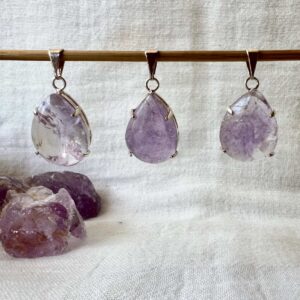 amethyst drop pendant silver plate natural purple crystal jewellery amethyst necklace ajna third eye chakra sahasrara crown chakra SiO2 crystal shop New Zealand