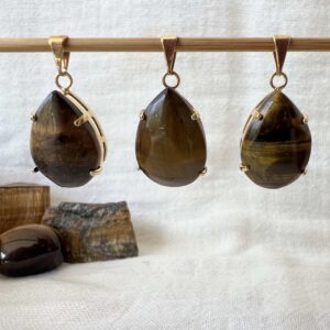 golden tiger eye pendant set in gold plate natural polished crystal shop new zealand