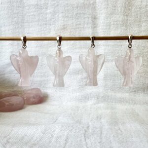 rose quartz angel pendant natural crystal jewellery religious spiritual icon heart chakra anahata