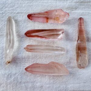 pink lemurian crystal quartz point natural hematite rich crystal SiO2