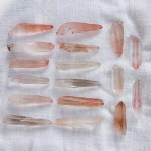 pink lemurian crystal quartz point natural hematite rich crystal SiO2