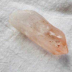 pink lemurian crystal quartz point natural hematite rich crystal SiO2
