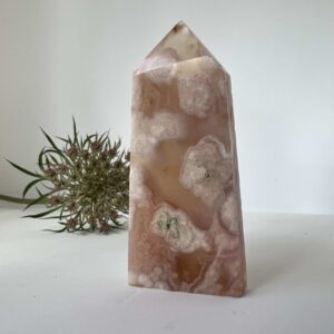 natural flower agate four sided tower agate point pink agate crystal shop crystal healing NZ energy cleansing crystals chakra crystals NZ meditation stones spiritual gifts NZ aotearoa