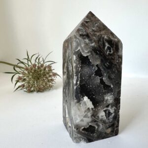 black agate druzy obelisk standing point home decor crystal healing NZ energy cleansing crystals chakra crystals NZ meditation stones spiritual gifts NZ Aotearoa
