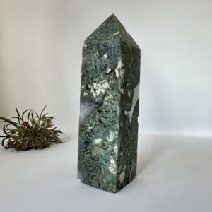 moss agate crystal obelisk standing point home decor crystal healing NZ energy cleansing crystals chakra crystals NZ meditation stones spiritual gifts NZ Aotearoa